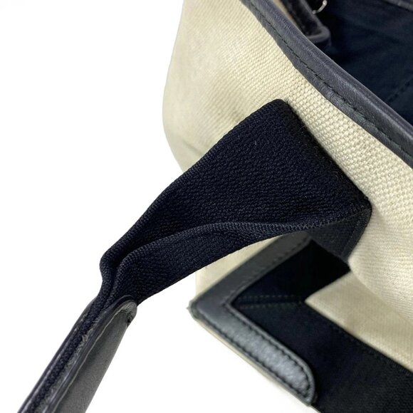 Auth BALENCIAGA Navy Medium Cabas 581292 Cream Black Canvas Leather - Tote Bag - Picture 12 of 16